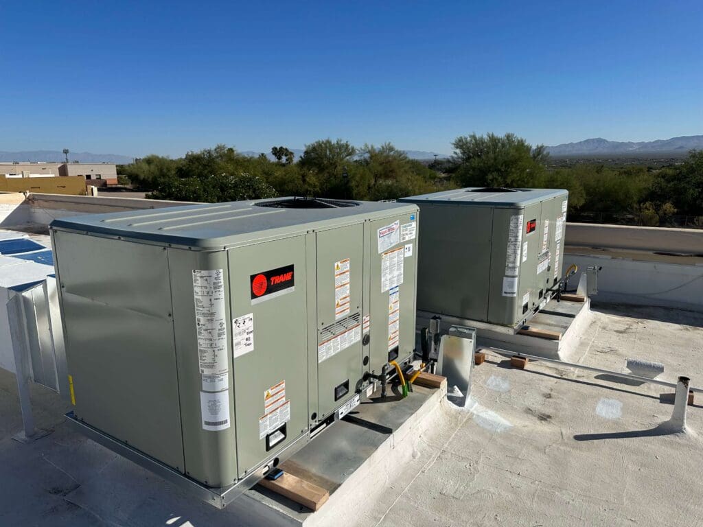 Rooftop HVAC units on a sunny day.